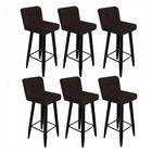 Kit 06 Banqueta Alta Com Lana Preto Botão Marrom