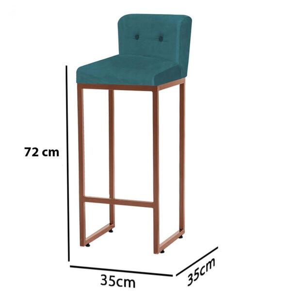 Kit 06 Banqueta Alta Ferro Bronze Botão Azul Turquesa