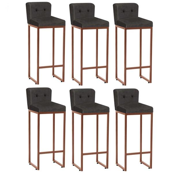 Kit 06 Banqueta Alta Ferro Bronze Botão Cinza