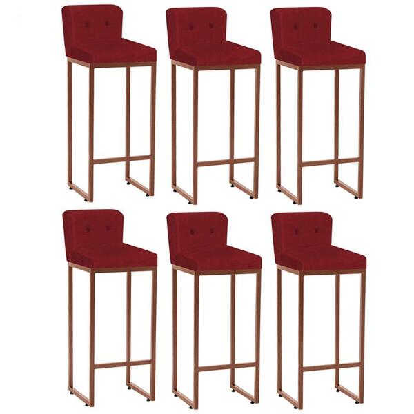 Kit 06 Banqueta Alta Ferro Bronze Botão Vermelho