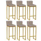 Kit 06 Banqueta Alta Ferro Dourado Botão Bege