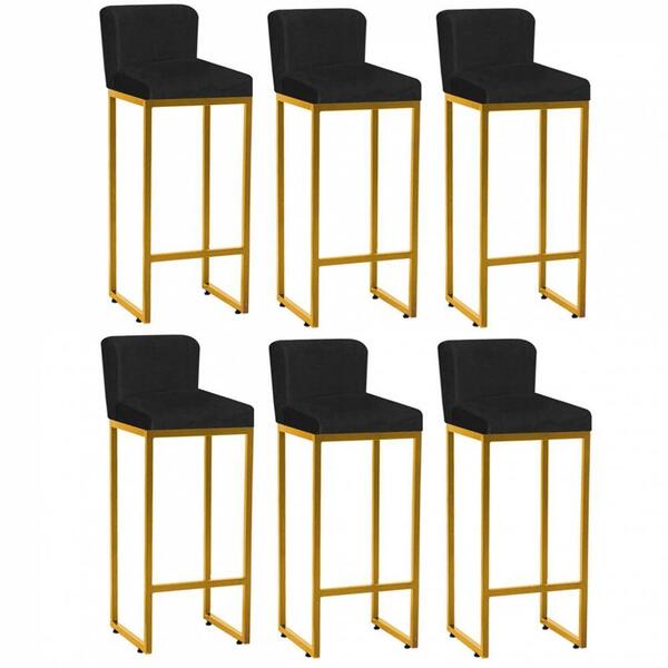Kit 06 Banqueta Alta Ferro Dourado Preto