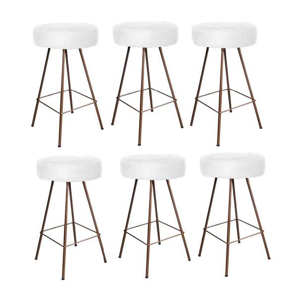 Kit 06 Banqueta Alta Laisa Bronze Corino Branco