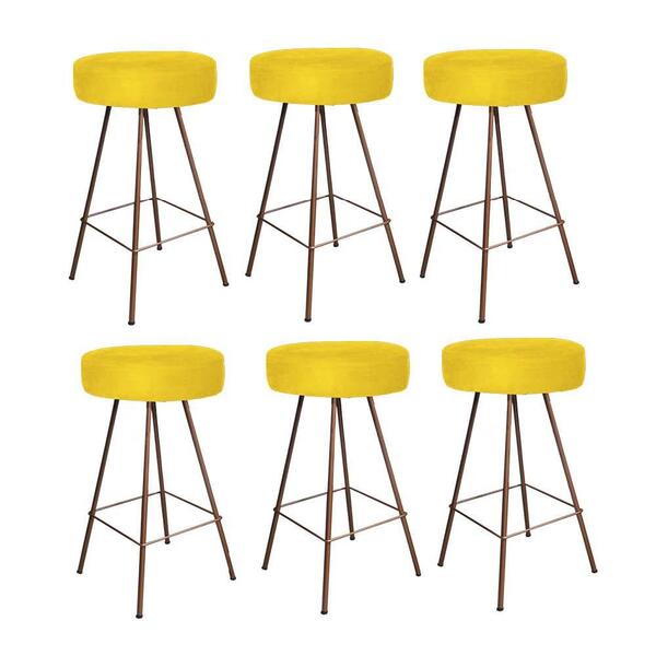Kit 06 Banqueta Alta Laisa Bronze Suede Amarelo