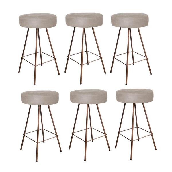 Kit 06 Banqueta Alta Laisa Bronze Suede Bege