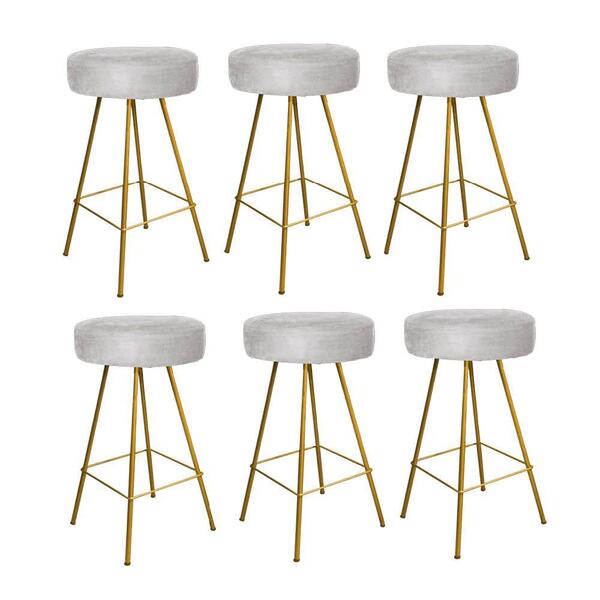 Kit 06 Banqueta Alta Laisa Dourado Suede Cinza