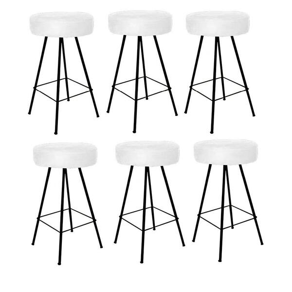 Kit 06 Banqueta Alta Laisa Preto Suede Branco