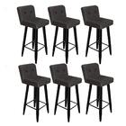 Kit 06 Banqueta Alta Lana Preto Botão Cinza