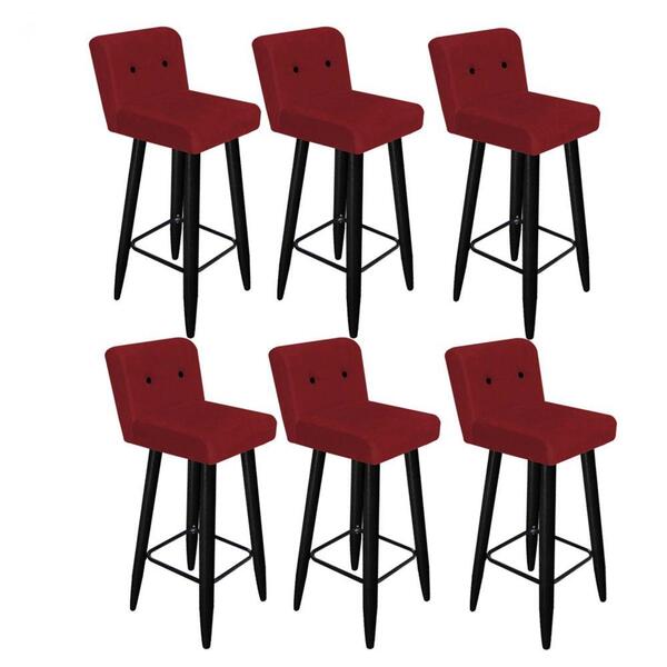 Kit 06 Banqueta Alta Lana Preto Vermelho