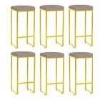 Kit 06 Banqueta Alta Lara Ferro Dourado Bege