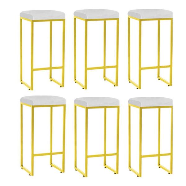 Kit 06 Banqueta Alta Lara Ferro Dourado Branco