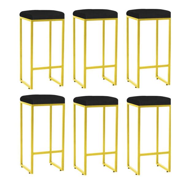 Kit 06 Banqueta Alta Lara Ferro Dourado Preto
