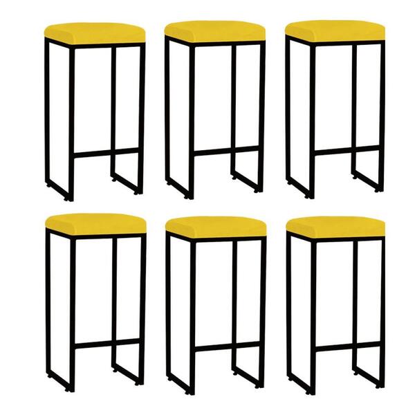 Kit 06 Banqueta Alta Lara Ferro Preto Amarelo