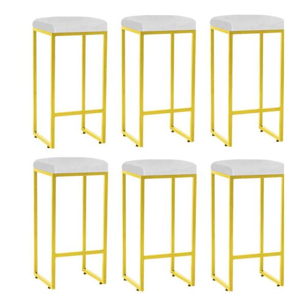 Kit 06 Banqueta Alta Lara Para Ferro Dourado Branco