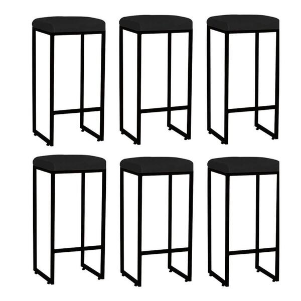 Kit 06 Banqueta Alta Lara Para Ferro Preto Preto