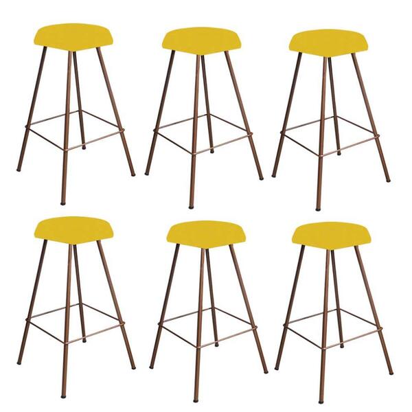 Kit 06 Banqueta Alta Lari Bronze Amarelo