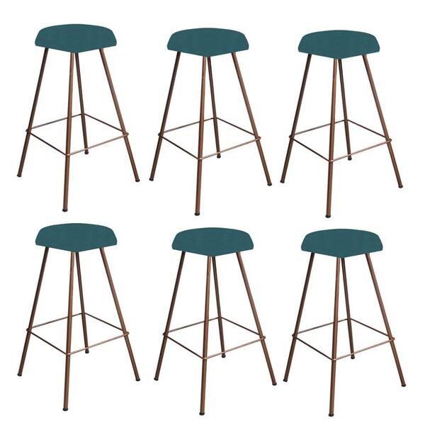 Kit 06 Banqueta Alta Lari Bronze Azul Turquesa