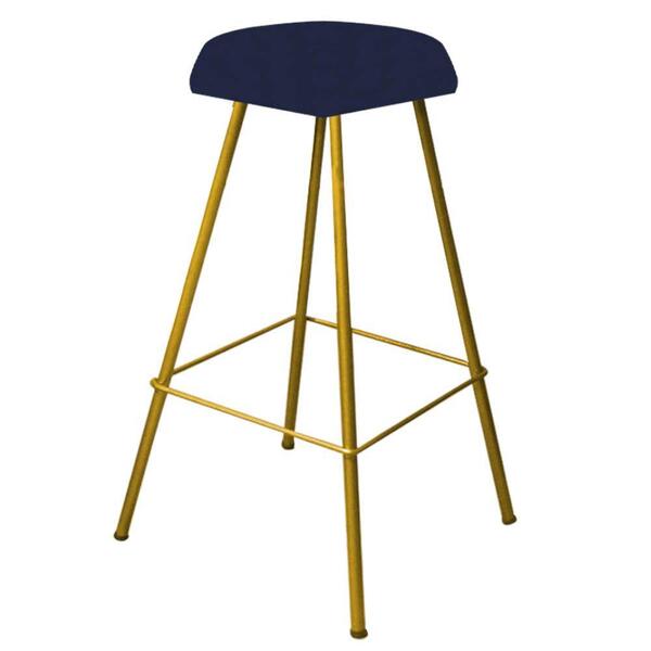 Kit 06 Banqueta Alta Lari Dourado Azul Marinho