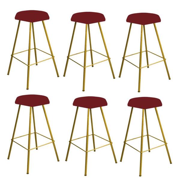 Kit 06 Banqueta Alta Lari Dourado Vermelho