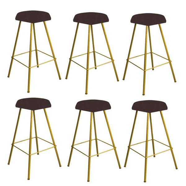 Kit 06 Banqueta Alta Lari Eiffel Dourado Marrom