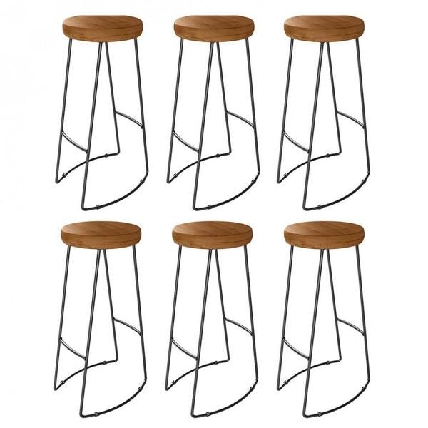 Kit 06 Banqueta Alta Lena E Madeira Maciça Peroba Rosa