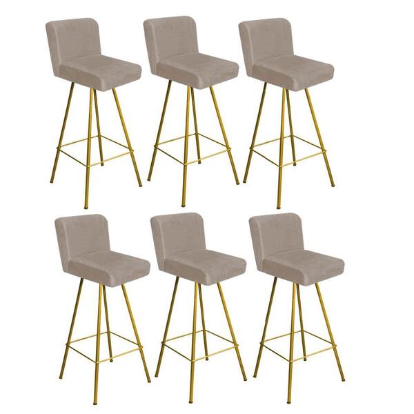 Kit 06 Banqueta Alta Lexi Dourado Corino Bege