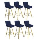 Kit 06 Banqueta Alta Lexi Dourado Suede Azul Marinho