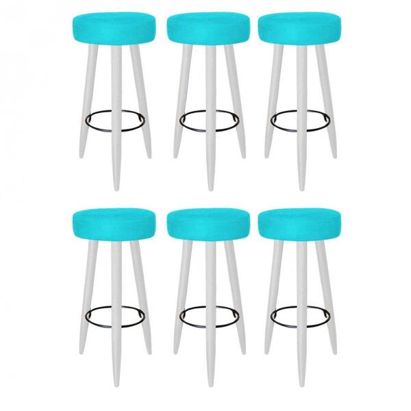 Kit 06 Banqueta Alta Lia Branco Azul Turquesa