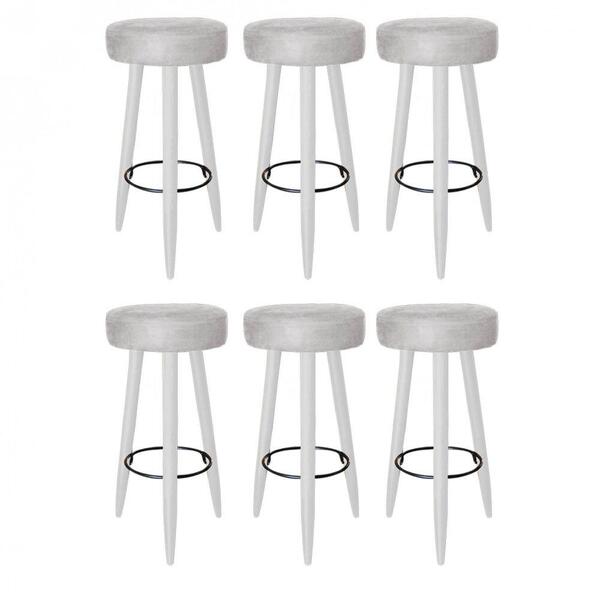 Kit 06 Banqueta Alta Lia Branco Cinza