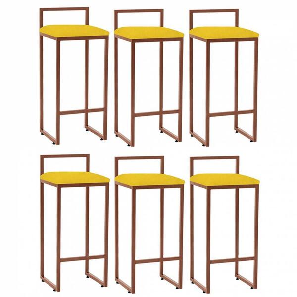 Kit 06 Banqueta Alta Lina Bronze Amarelo