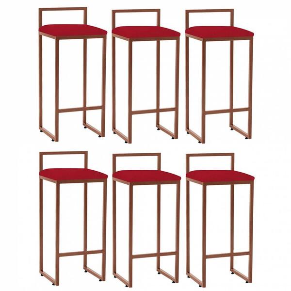 Kit 06 Banqueta Alta Lina Bronze Vermelho