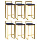 Kit 06 Banqueta Alta Lina Dourado Azul Marinho