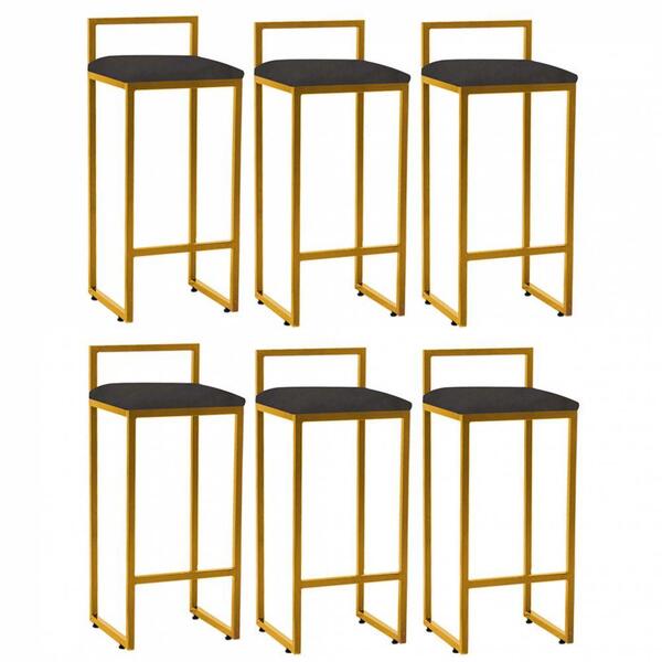 Kit 06 Banqueta Alta Lina Dourado Cinza