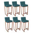 Kit 06 Banqueta Alta Linne Bronze Suede Azul Turquesa