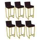 Kit 06 Banqueta Alta Linne Dourado Corino Marrom