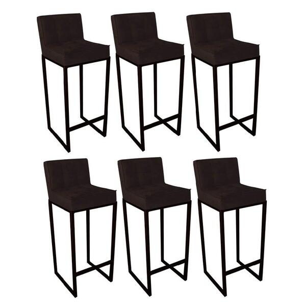 Kit 06 Banqueta Alta Linne Preto Corino Marrom