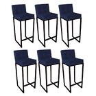 Kit 06 Banqueta Alta Linne Preto Suede Azul Marinho