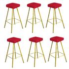 Kit 06 Banqueta Alta Lira Dourado Vermelho