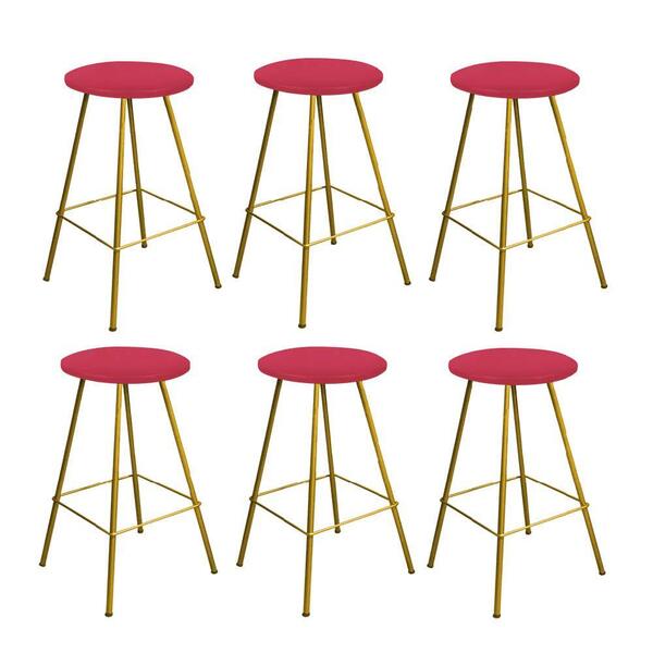 Kit 06 Banqueta Alta Loni Dourado Vermelho
