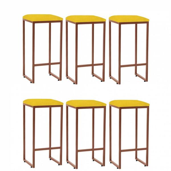 Kit 06 Banqueta Alta Lua Bronze Amarelo