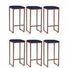 Kit 06 Banqueta Alta Lua Bronze Azul Marinho