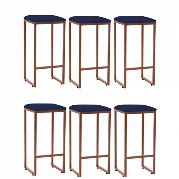 Kit 06 Banqueta Alta Lua Bronze Azul Marinho