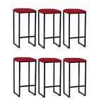 Kit 06 Banqueta Alta Lua Preto Vermelho