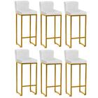 Kit 06 Banqueta Alta Lucca Dourado Branco