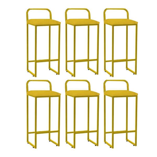 Kit 06 Banqueta Alta Luffi Com Encosto Dourado Amarelo