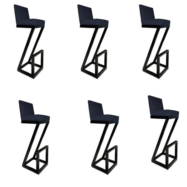 Kit 06 Banqueta Alta Z Base De Ferro Suede Azul Marinho - D'c