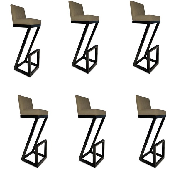 Kit 06 Banqueta Alta Z Base De Ferro Suede Marrom Rato - D'cl