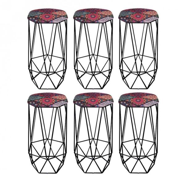 Kit 06 Banqueta Aramado Liz Base Preto Mandala Colorido