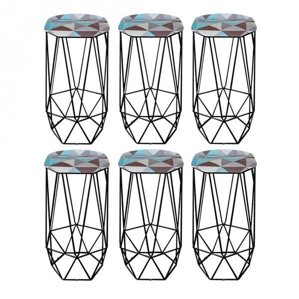 Kit 06 Banqueta Aramado Liz Base Preto Triângulo Azul