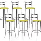 Kit 06 Banquetas Alta Bento Cromado Bq12c Corano Amarelo Hks